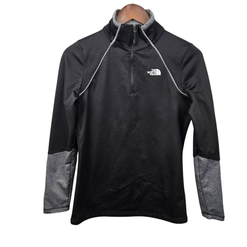 The North Face Womens Pullover Quarter Zip Fleece Black Gray Size Small